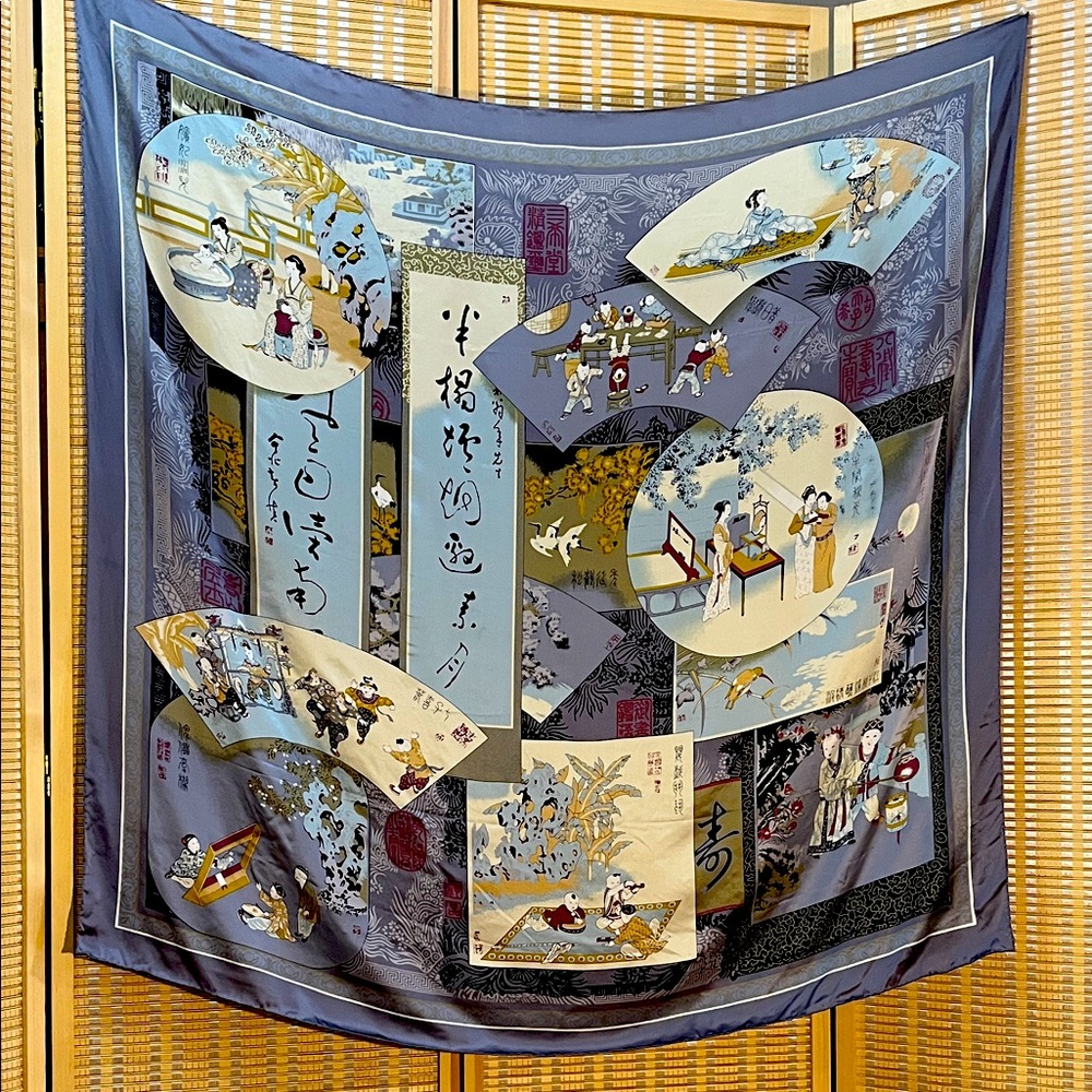 Vintage Asian Huali Style Silk Scarf 40x40